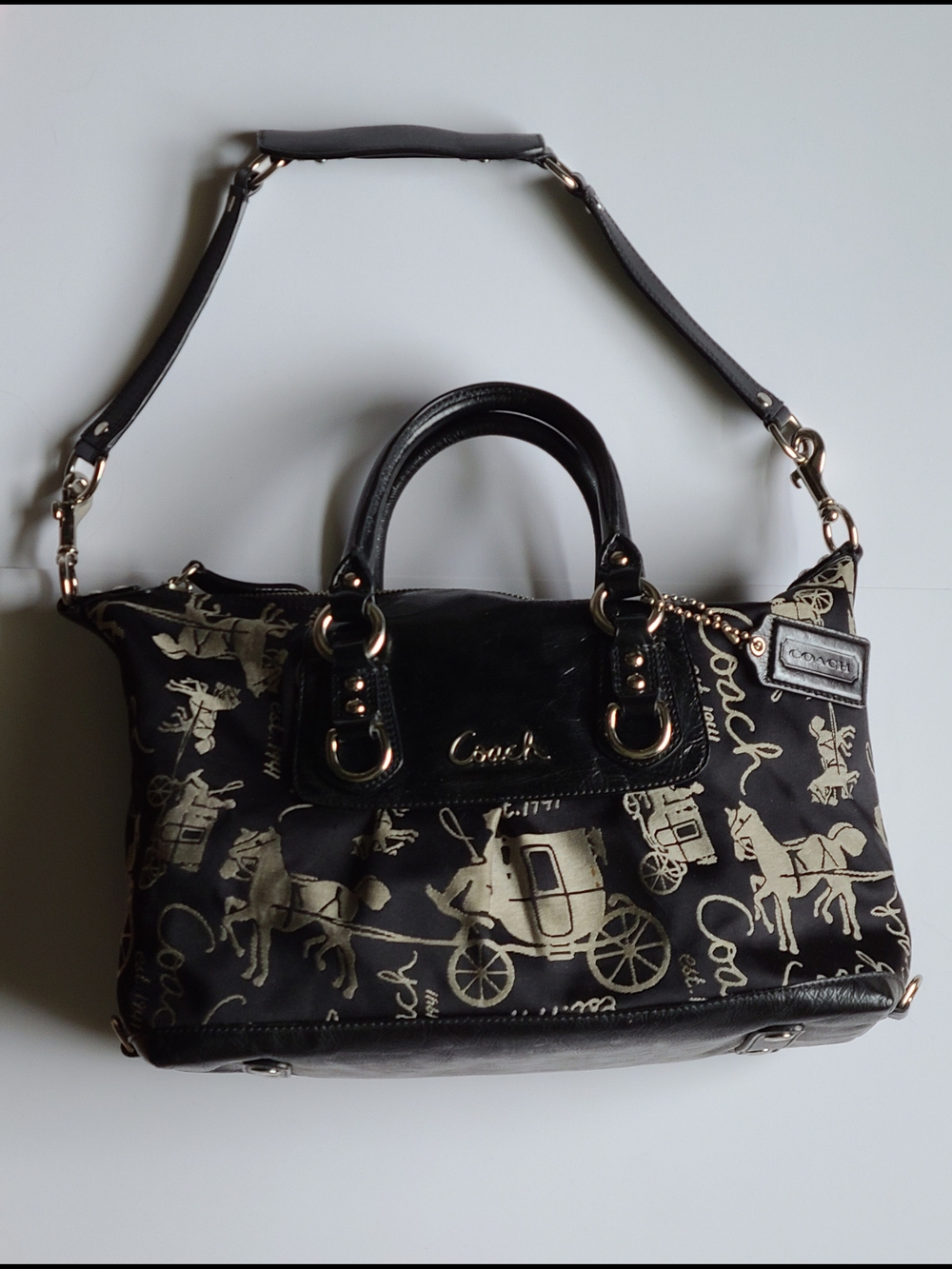 Coach Black Signature Print Satchel